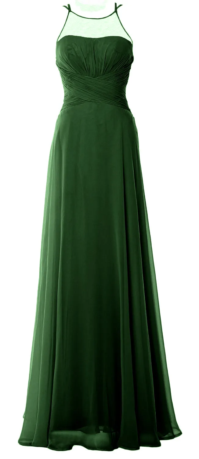 MACloth Women Halter Long Bridesmaid Dress Chiffom Simple Prom Formal Gown