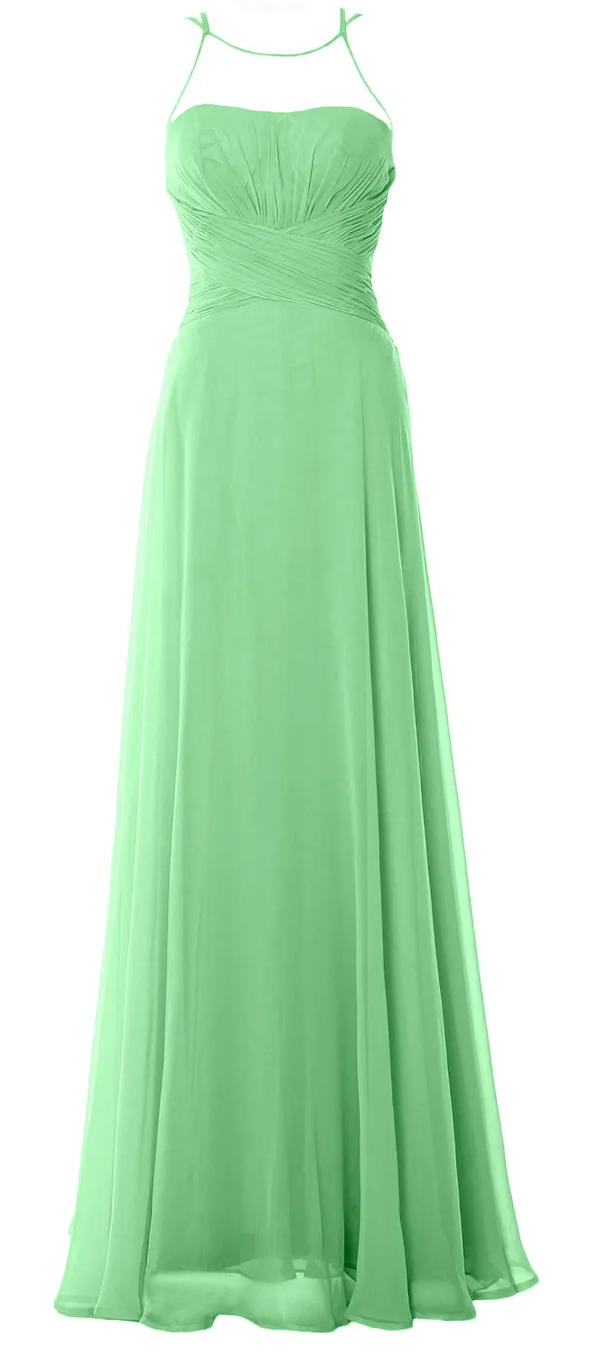 MACloth Women Halter Long Bridesmaid Dress Chiffom Simple Prom Formal Gown