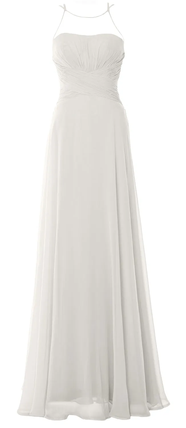 MACloth Women Halter Long Bridesmaid Dress Chiffom Simple Prom Formal Gown