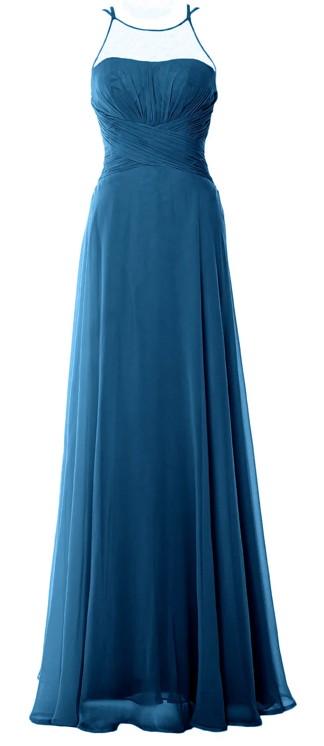 MACloth Women Halter Long Bridesmaid Dress Chiffom Simple Prom Formal Gown