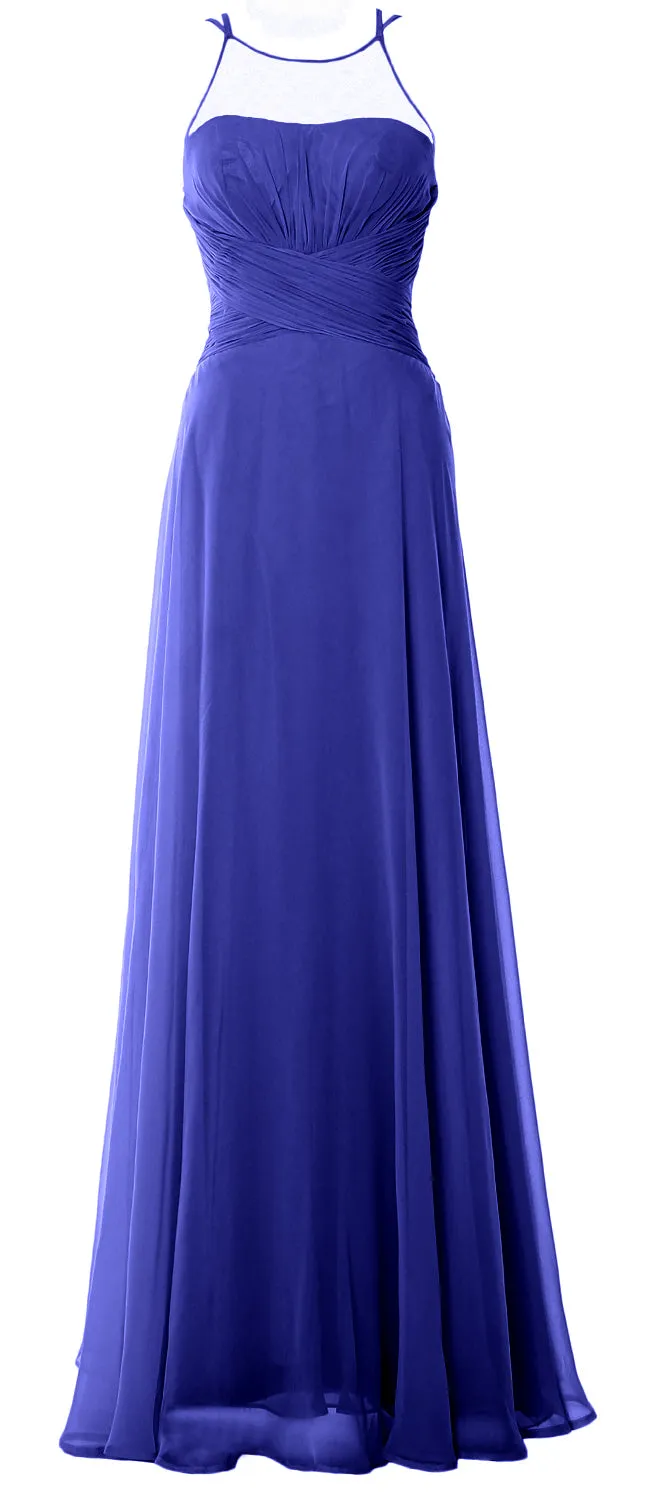MACloth Women Halter Long Bridesmaid Dress Chiffom Simple Prom Formal Gown