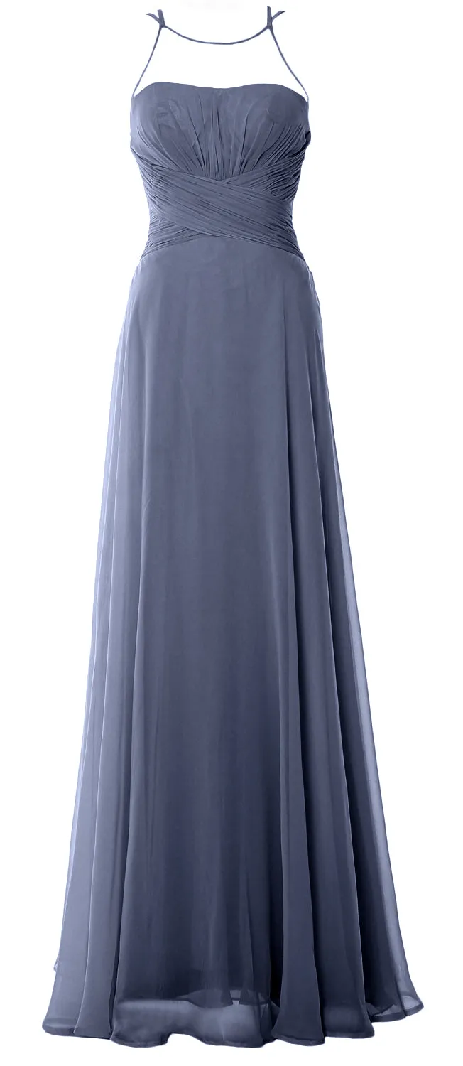 MACloth Women Halter Long Bridesmaid Dress Chiffom Simple Prom Formal Gown