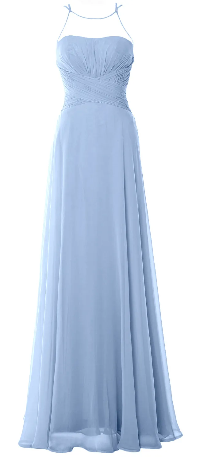 MACloth Women Halter Long Bridesmaid Dress Chiffom Simple Prom Formal Gown
