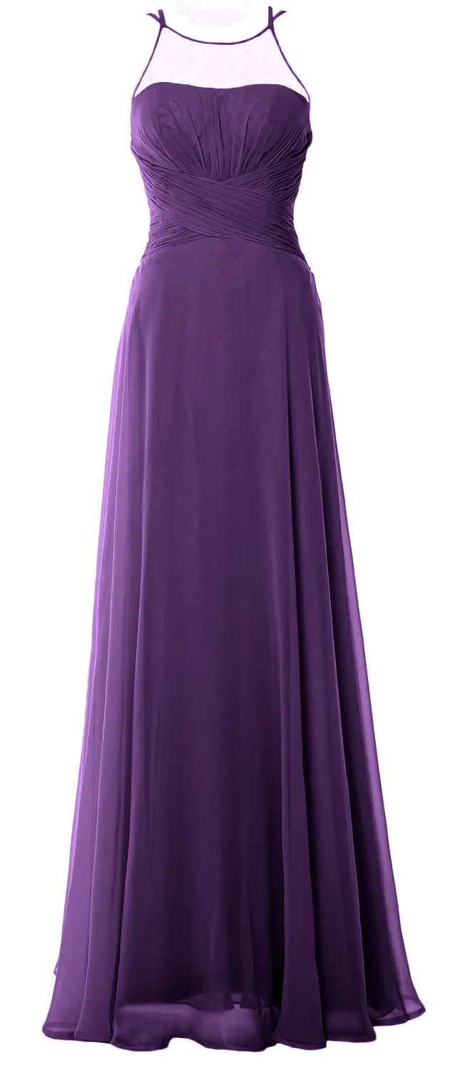 MACloth Women Halter Long Bridesmaid Dress Chiffom Simple Prom Formal Gown