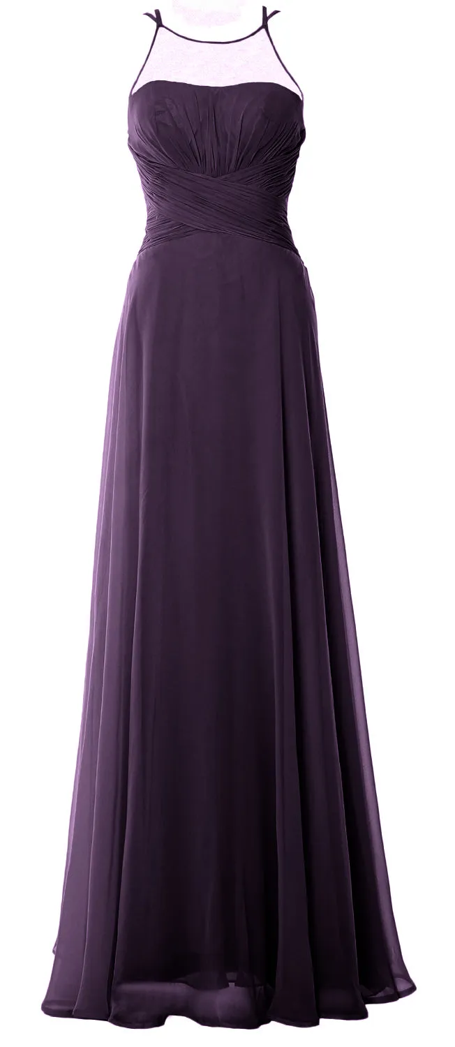 MACloth Women Halter Long Bridesmaid Dress Chiffom Simple Prom Formal Gown