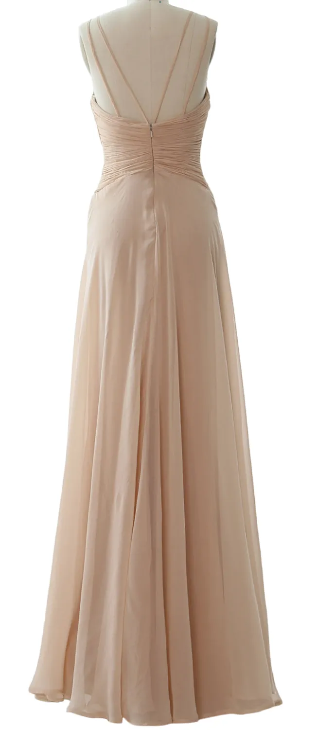 MACloth Women Halter Long Bridesmaid Dress Chiffom Simple Prom Formal Gown