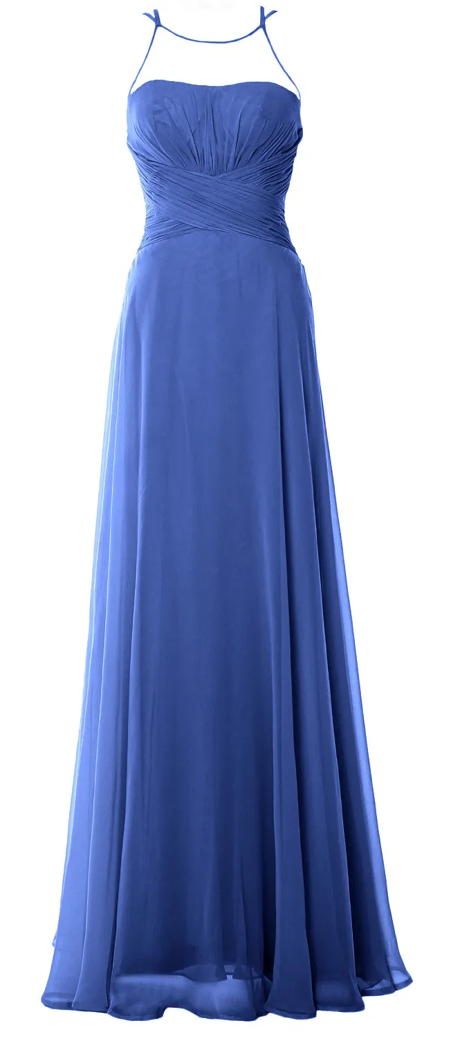 MACloth Women Halter Long Bridesmaid Dress Chiffom Simple Prom Formal Gown