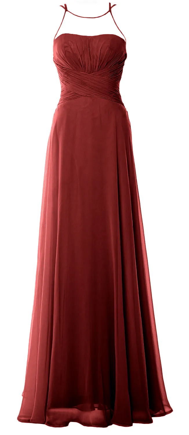 MACloth Women Halter Long Bridesmaid Dress Chiffom Simple Prom Formal Gown