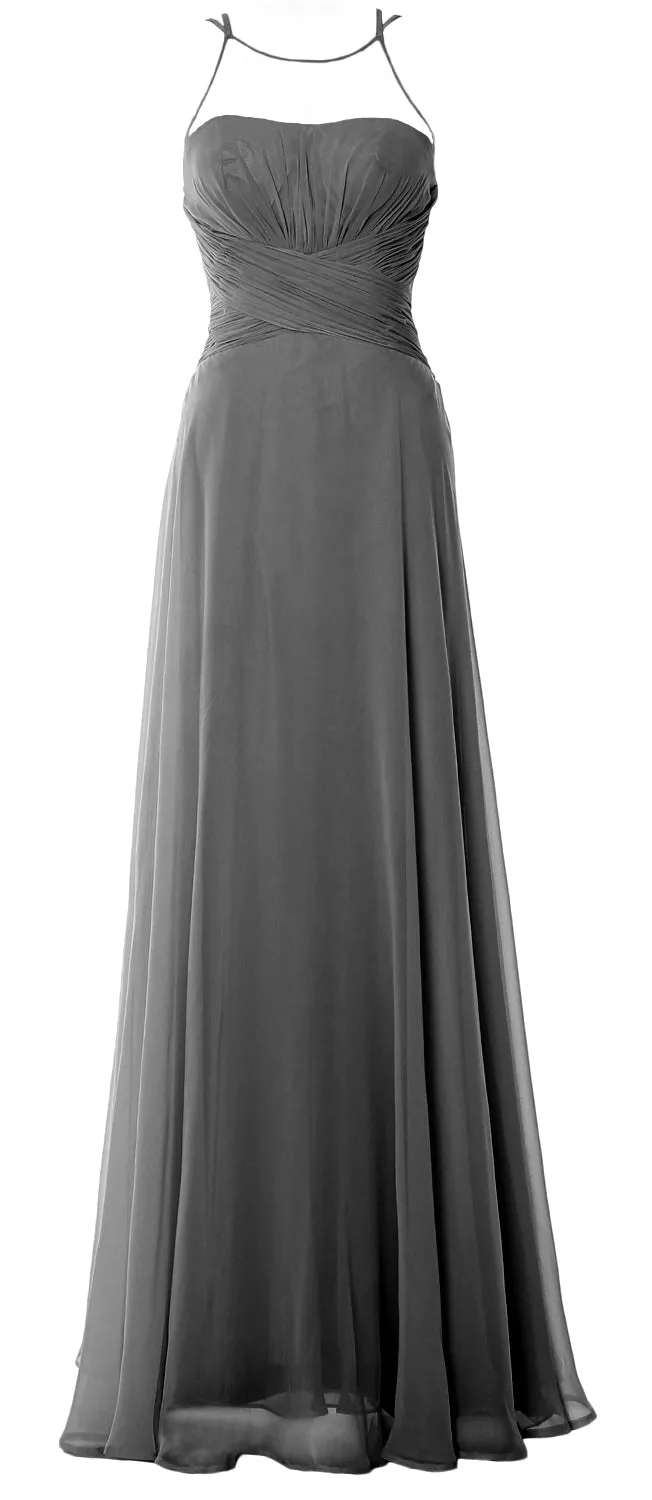 MACloth Women Halter Long Bridesmaid Dress Chiffom Simple Prom Formal Gown