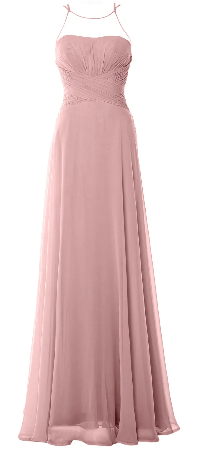 MACloth Women Halter Long Bridesmaid Dress Chiffom Simple Prom Formal Gown