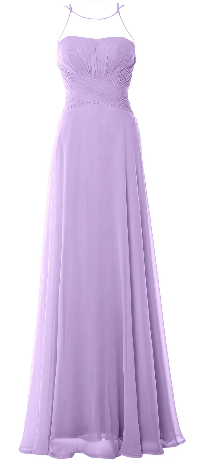 MACloth Women Halter Long Bridesmaid Dress Chiffom Simple Prom Formal Gown