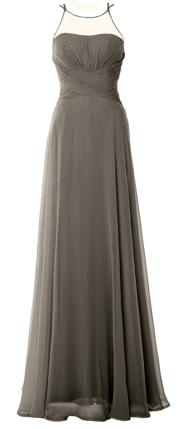 MACloth Women Halter Long Bridesmaid Dress Chiffom Simple Prom Formal Gown