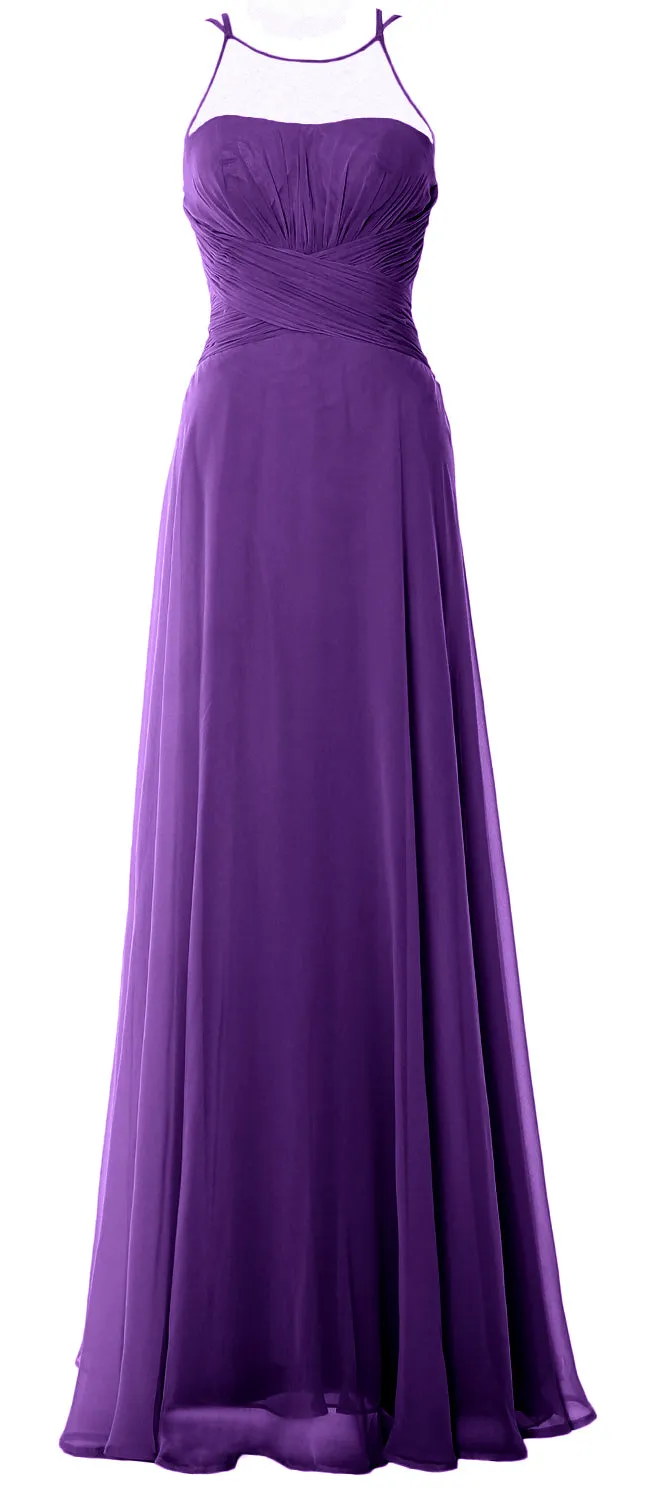MACloth Women Halter Long Bridesmaid Dress Chiffom Simple Prom Formal Gown