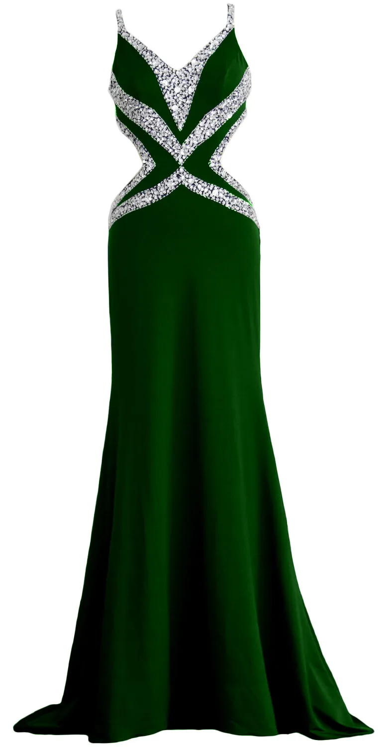 MACloth Women Long V Neck Sexy Mermaid Prom Party Dress Formal Evening Ball Gown