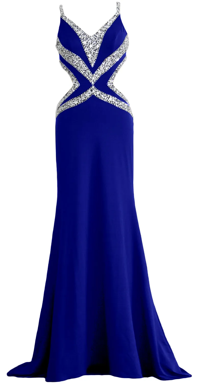 MACloth Women Long V Neck Sexy Mermaid Prom Party Dress Formal Evening Ball Gown
