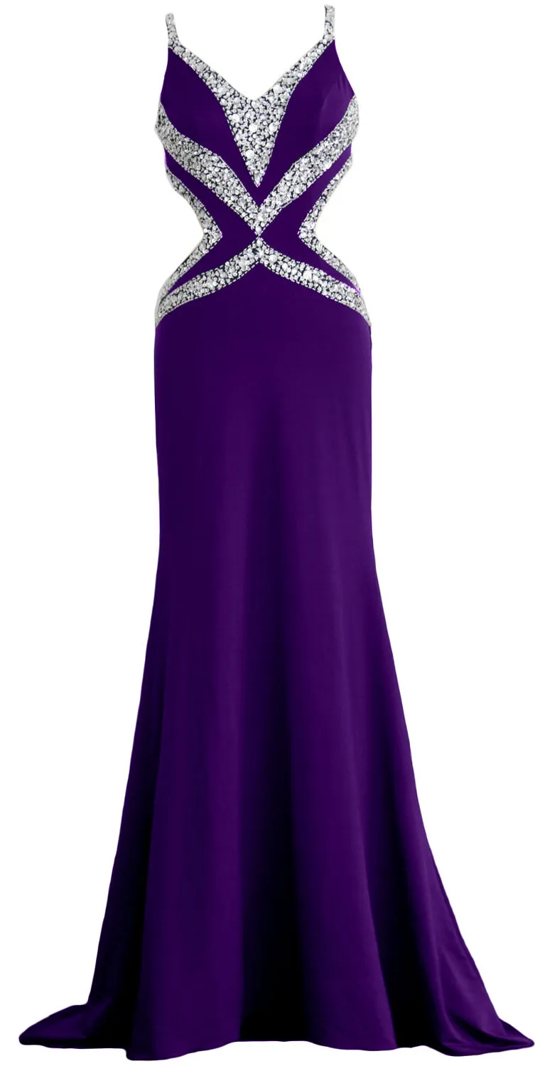 MACloth Women Long V Neck Sexy Mermaid Prom Party Dress Formal Evening Ball Gown