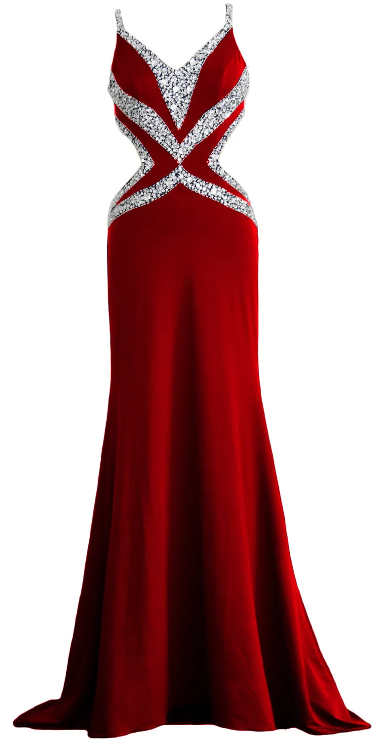 MACloth Women Long V Neck Sexy Mermaid Prom Party Dress Formal Evening Ball Gown
