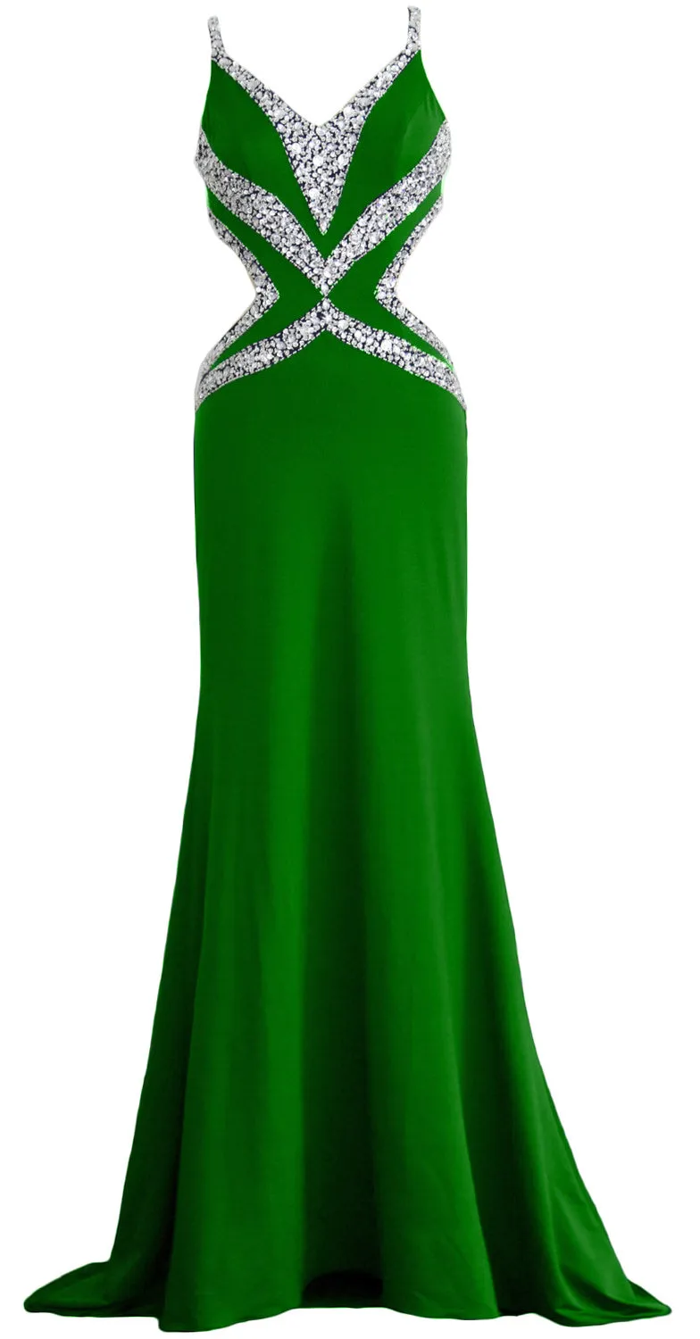MACloth Women Long V Neck Sexy Mermaid Prom Party Dress Formal Evening Ball Gown