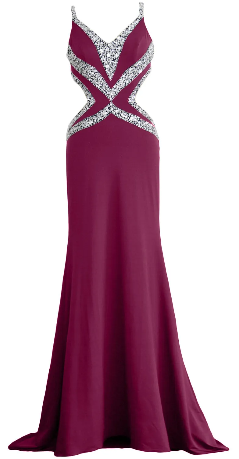 MACloth Women Long V Neck Sexy Mermaid Prom Party Dress Formal Evening Ball Gown