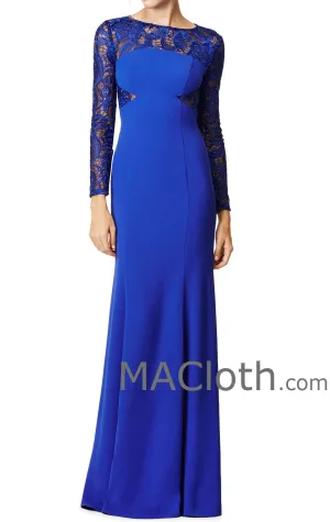 MACloth Women Mermaid Long Sleeves Lace Jersey Royal Blue Evening Gown Formal Dress