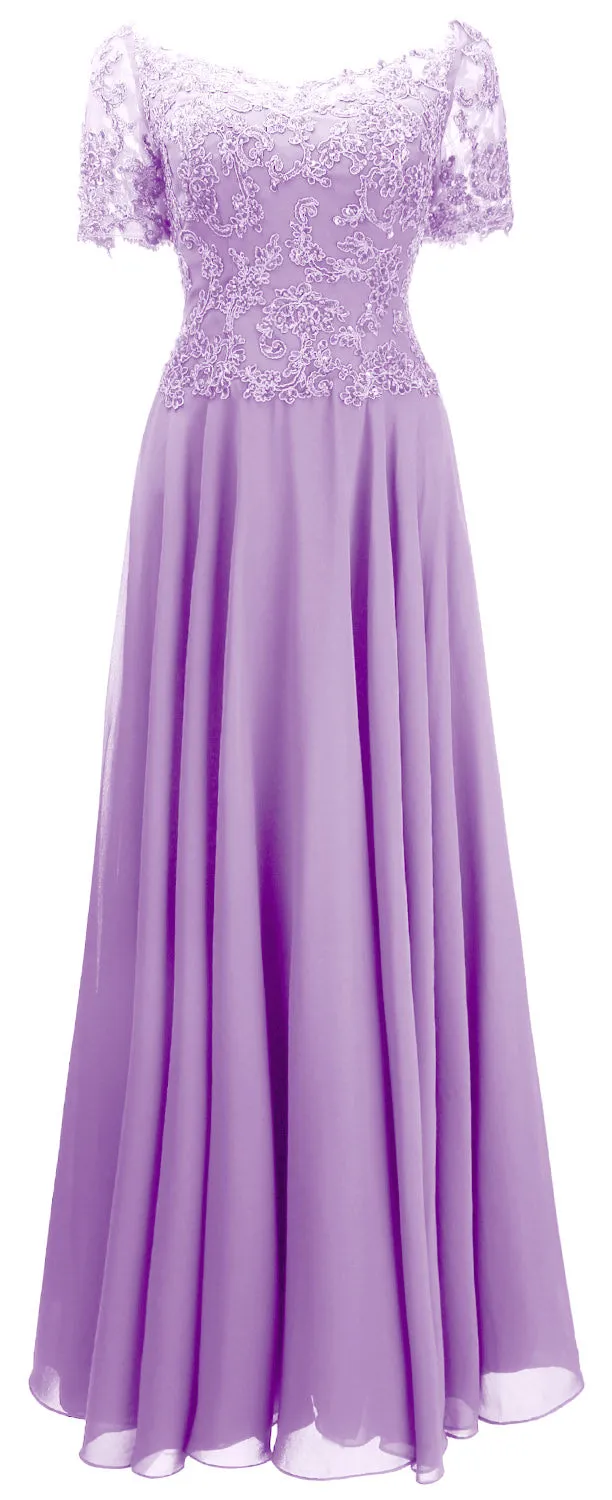 MACloth Women Mother Bride Dresses Short Sleeves Lace Evening Gown Off Shoulder