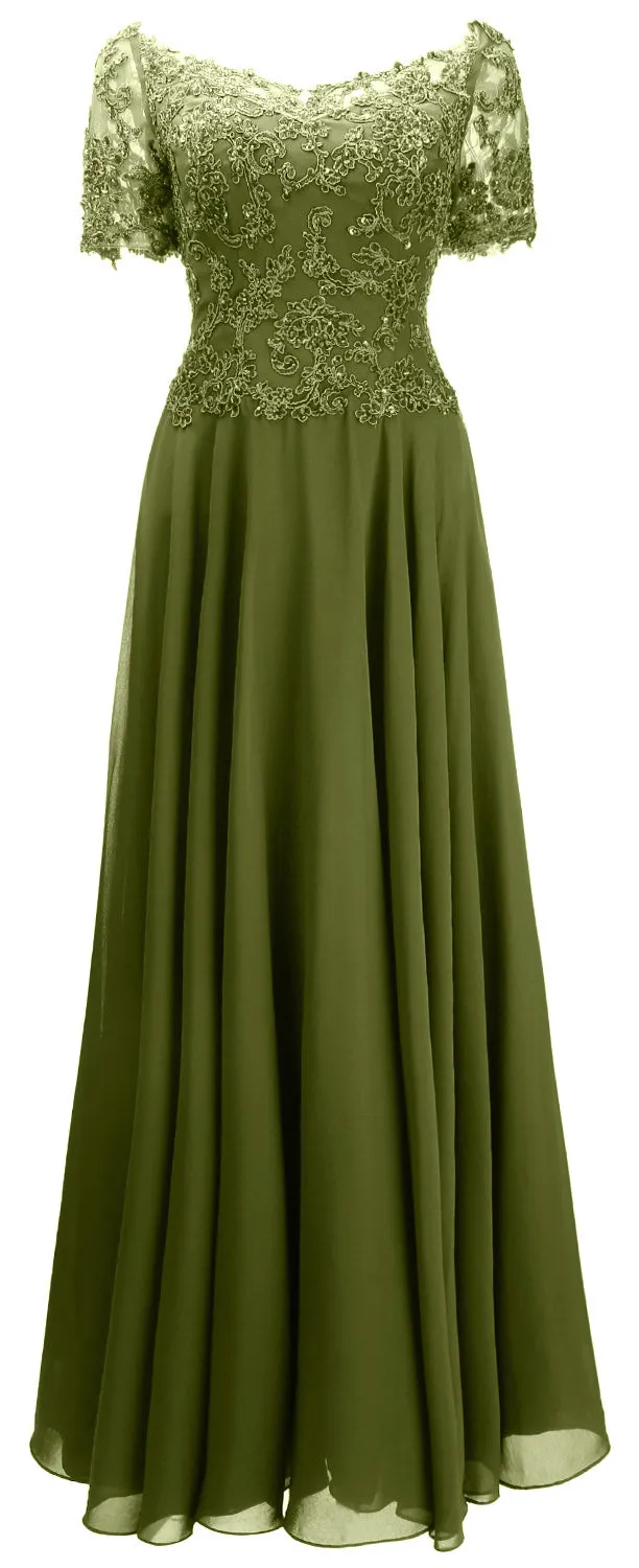 MACloth Women Mother Bride Dresses Short Sleeves Lace Evening Gown Off Shoulder