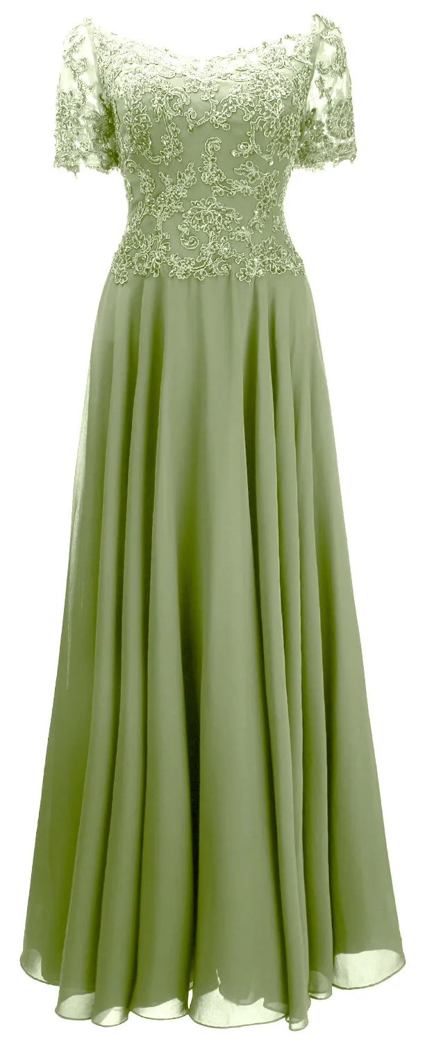 MACloth Women Mother Bride Dresses Short Sleeves Lace Evening Gown Off Shoulder