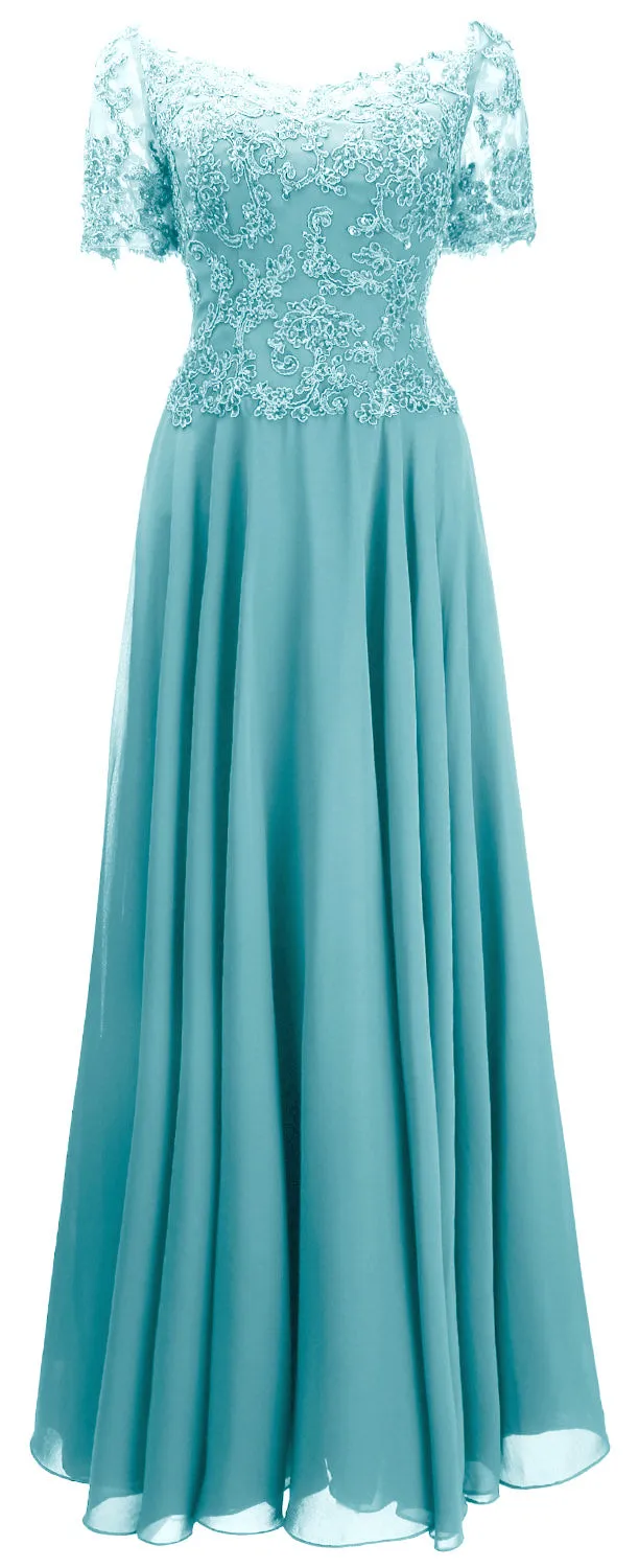 MACloth Women Mother Bride Dresses Short Sleeves Lace Evening Gown Off Shoulder