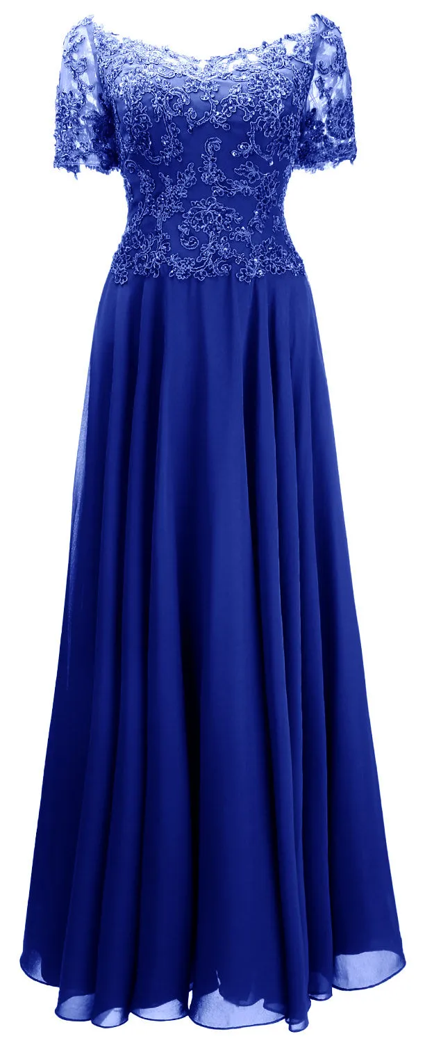 MACloth Women Mother Bride Dresses Short Sleeves Lace Evening Gown Off Shoulder