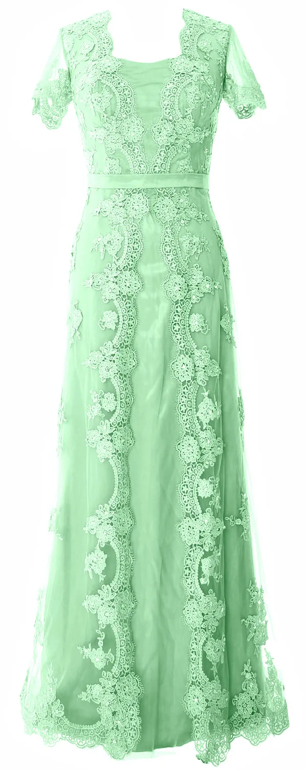 MACloth Women Mother of the Bride Dresses Short Sleeves Lace Formal Evening Gown