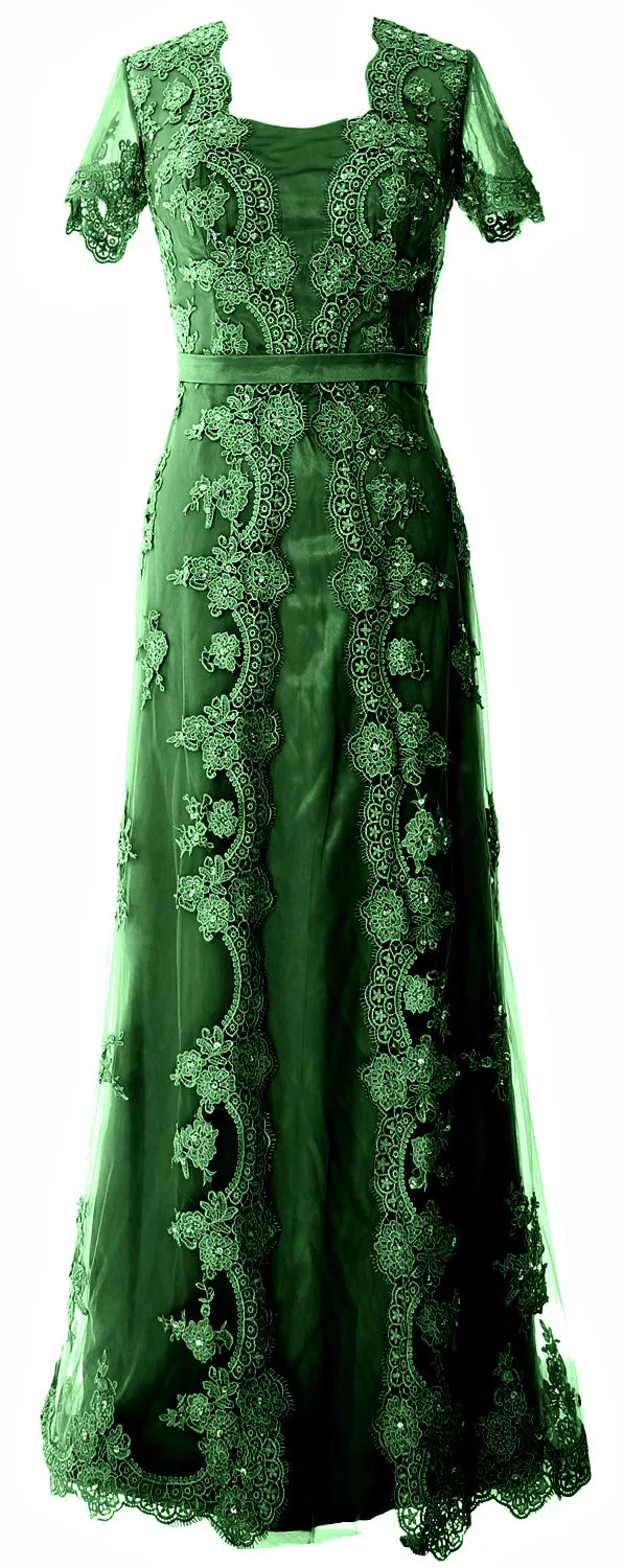 MACloth Women Mother of the Bride Dresses Short Sleeves Lace Formal Evening Gown
