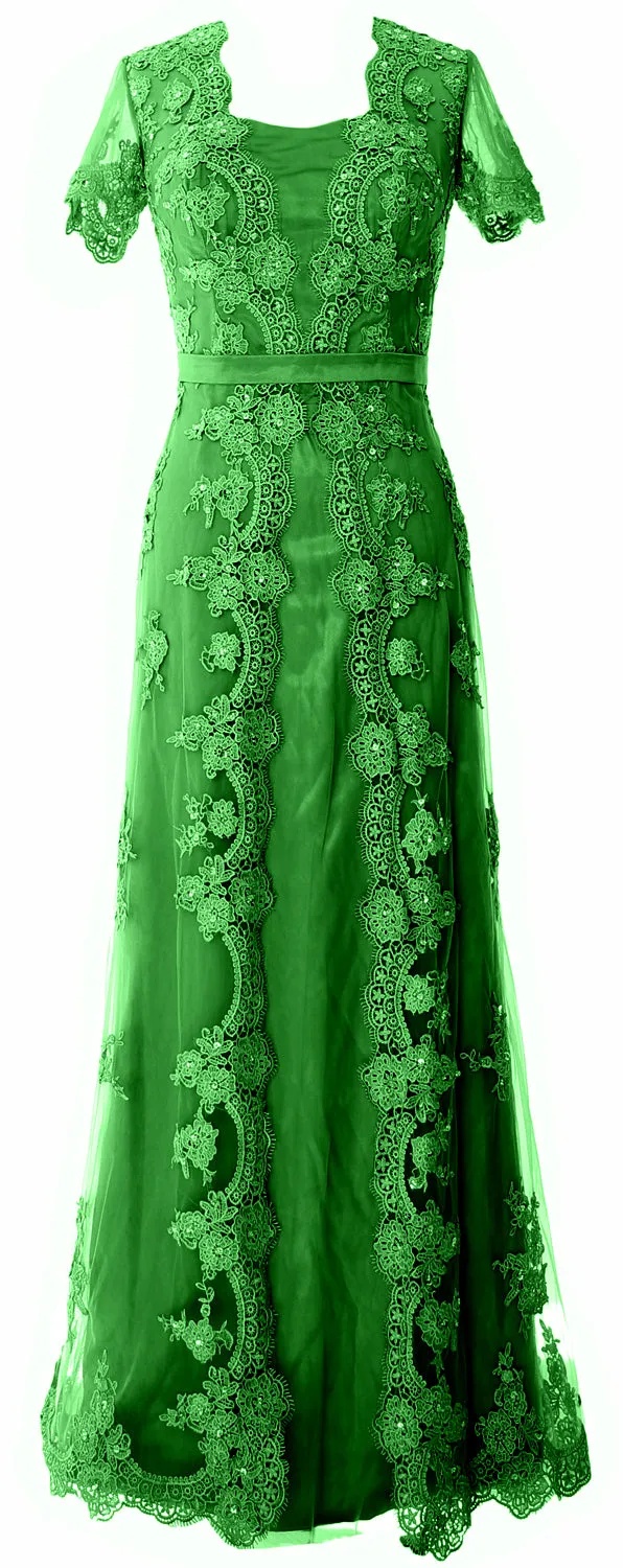 MACloth Women Mother of the Bride Dresses Short Sleeves Lace Formal Evening Gown