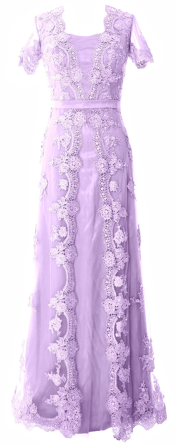 MACloth Women Mother of the Bride Dresses Short Sleeves Lace Formal Evening Gown
