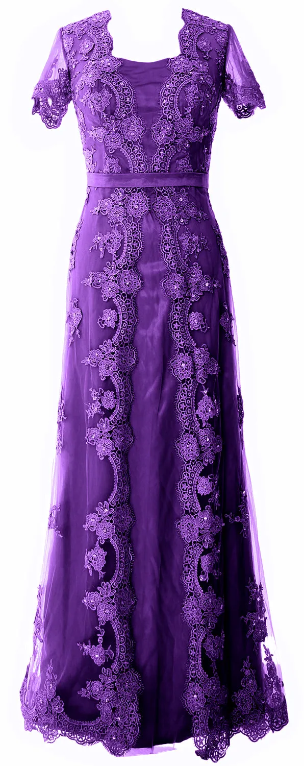 MACloth Women Mother of the Bride Dresses Short Sleeves Lace Formal Evening Gown
