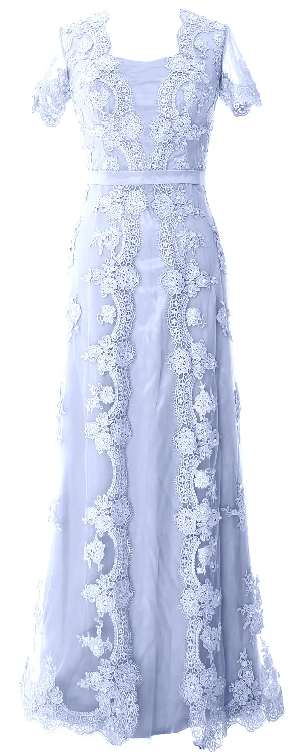MACloth Women Mother of the Bride Dresses Short Sleeves Lace Formal Evening Gown