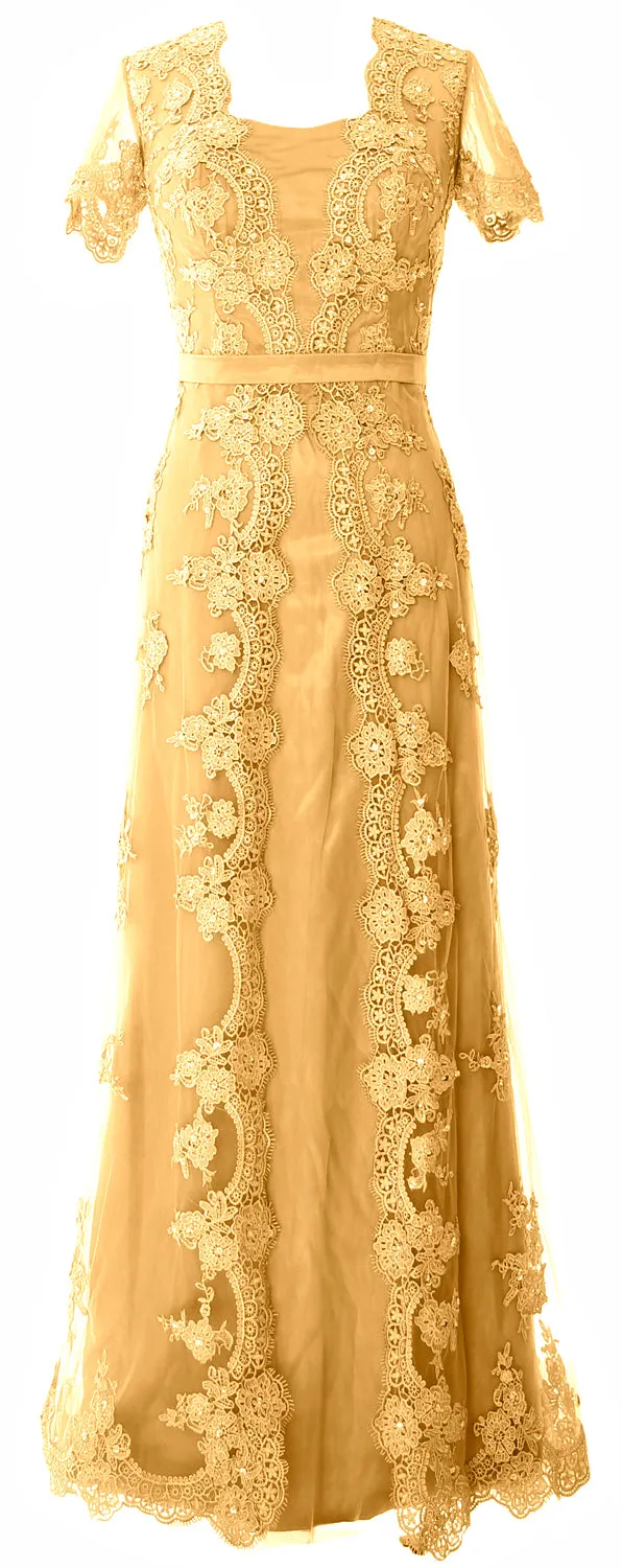 MACloth Women Mother of the Bride Dresses Short Sleeves Lace Formal Evening Gown