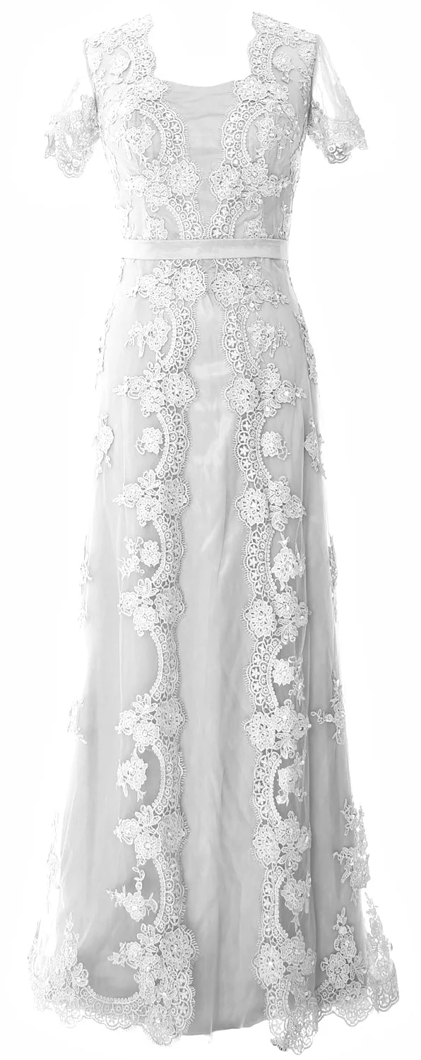 MACloth Women Mother of the Bride Dresses Short Sleeves Lace Formal Evening Gown