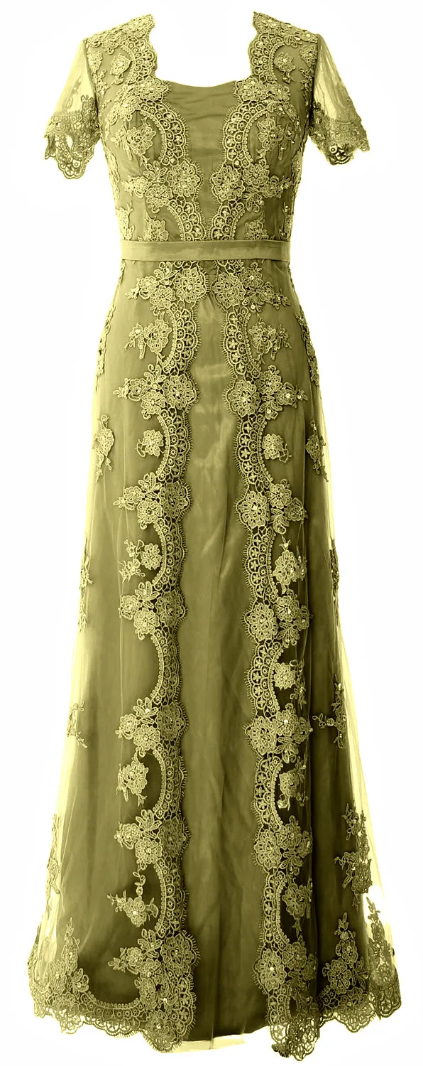 MACloth Women Mother of the Bride Dresses Short Sleeves Lace Formal Evening Gown