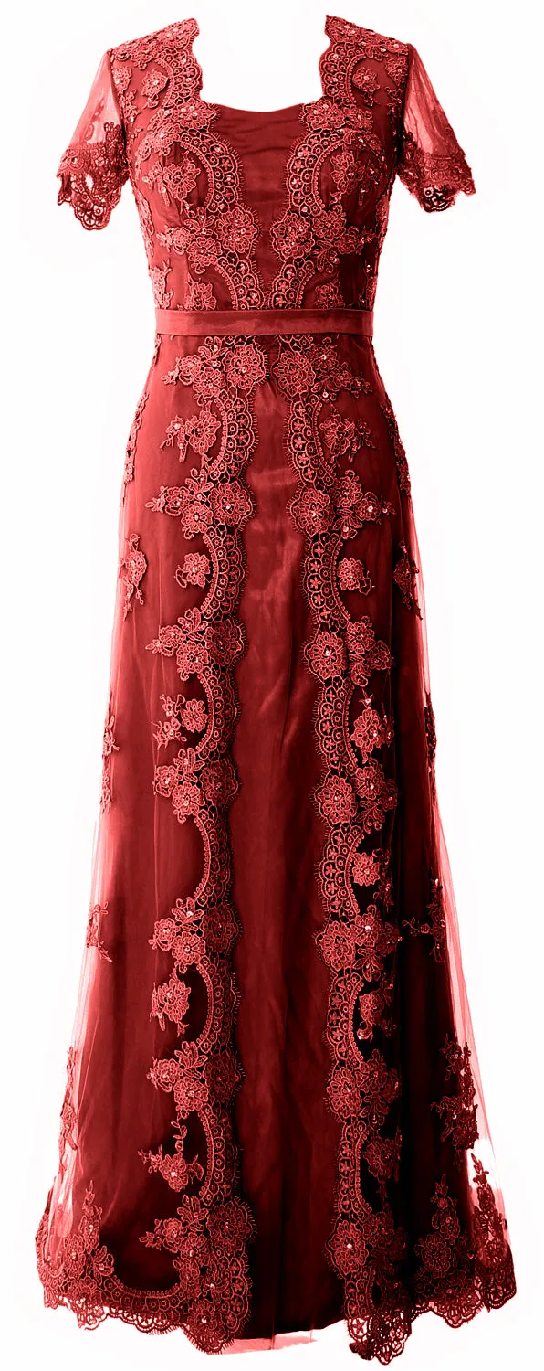 MACloth Women Mother of the Bride Dresses Short Sleeves Lace Formal Evening Gown