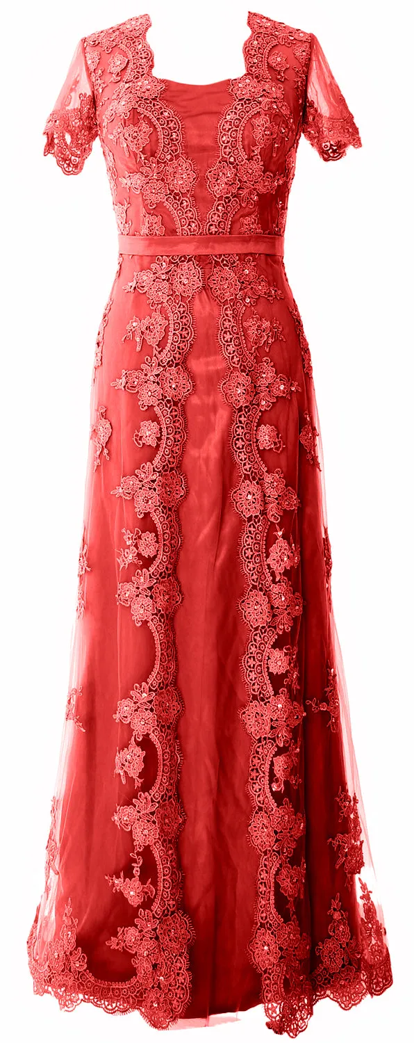 MACloth Women Mother of the Bride Dresses Short Sleeves Lace Formal Evening Gown