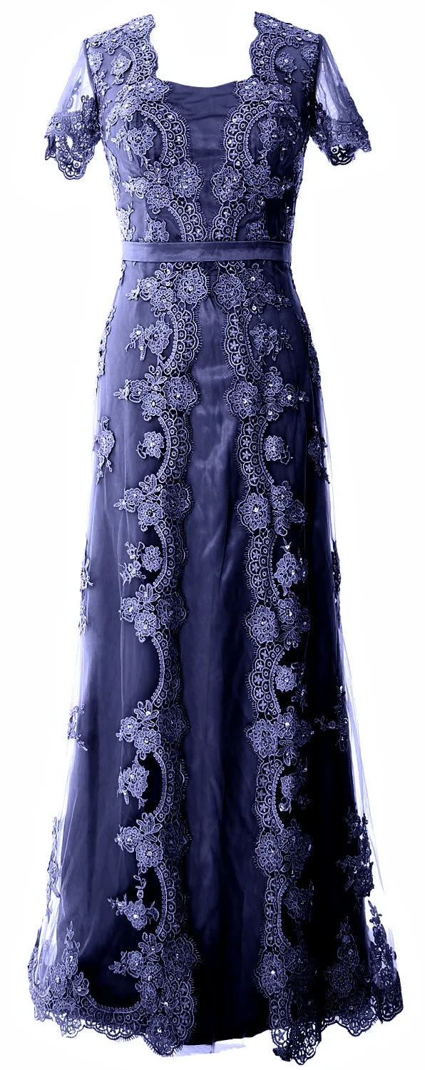 MACloth Women Mother of the Bride Dresses Short Sleeves Lace Formal Evening Gown