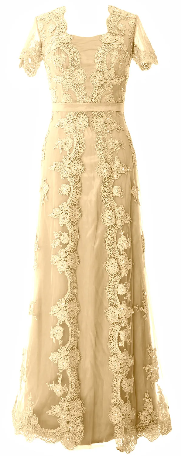MACloth Women Mother of the Bride Dresses Short Sleeves Lace Formal Evening Gown