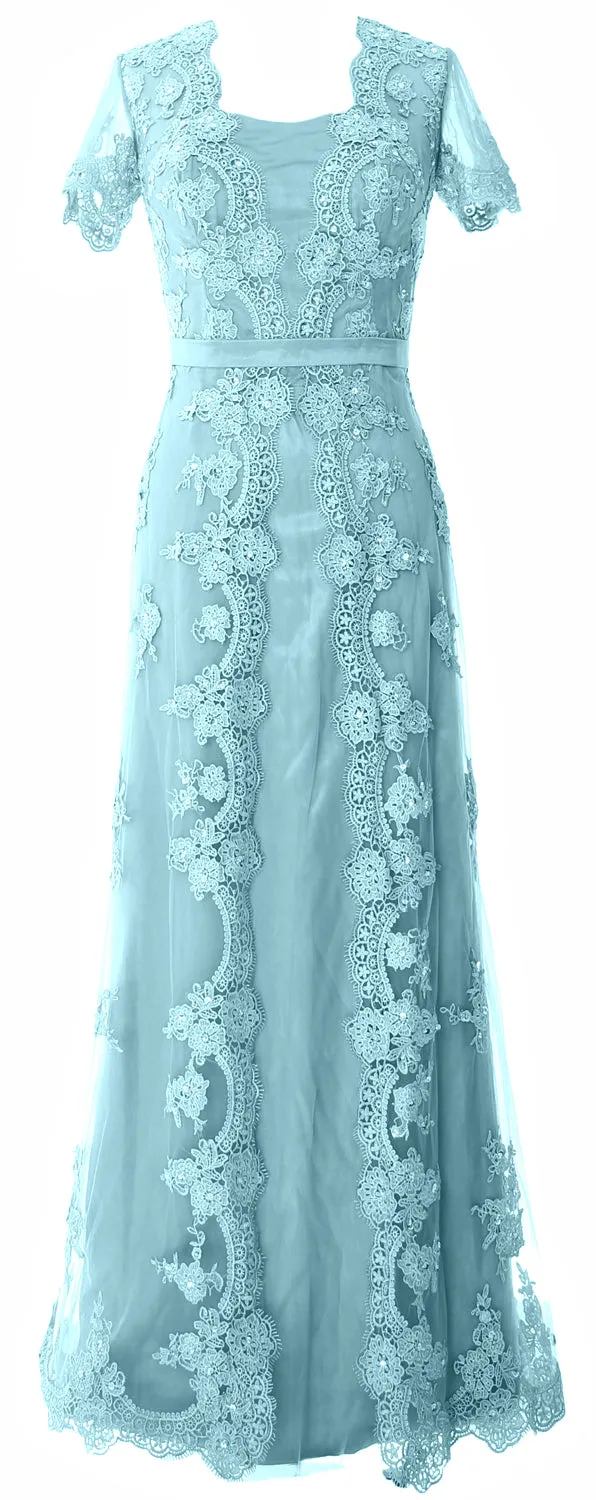 MACloth Women Mother of the Bride Dresses Short Sleeves Lace Formal Evening Gown