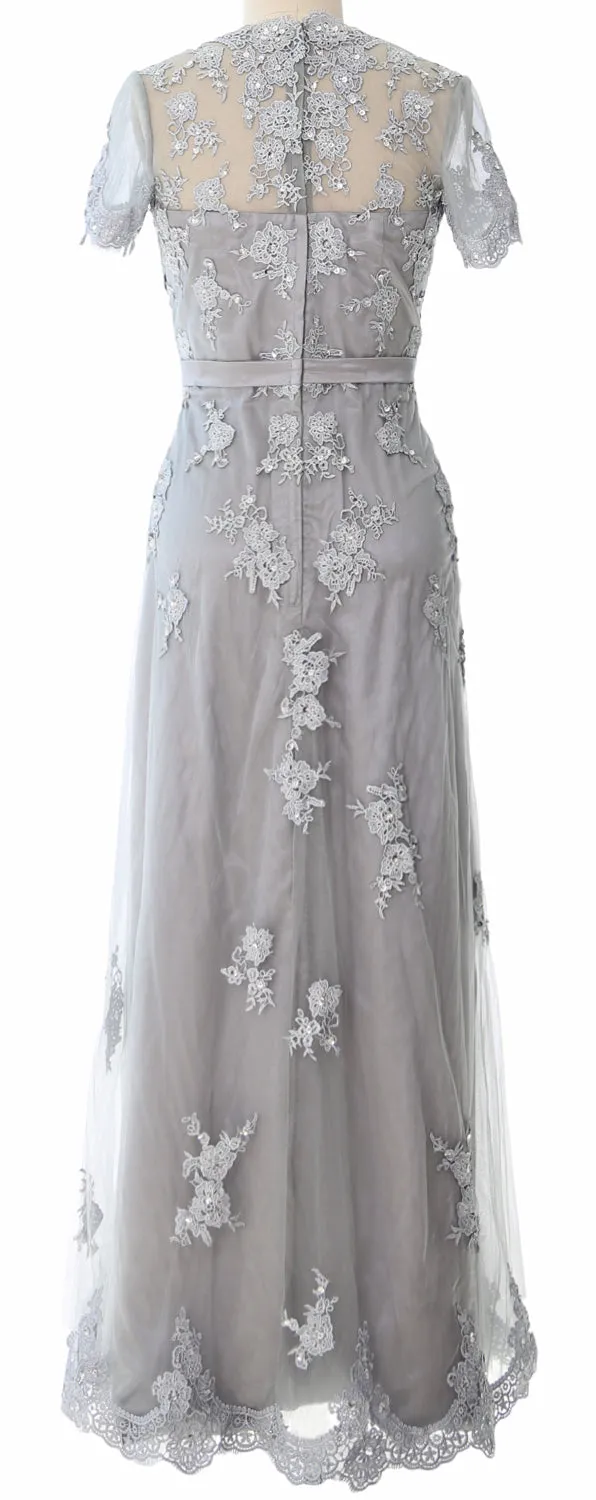 MACloth Women Mother of the Bride Dresses Short Sleeves Lace Formal Evening Gown
