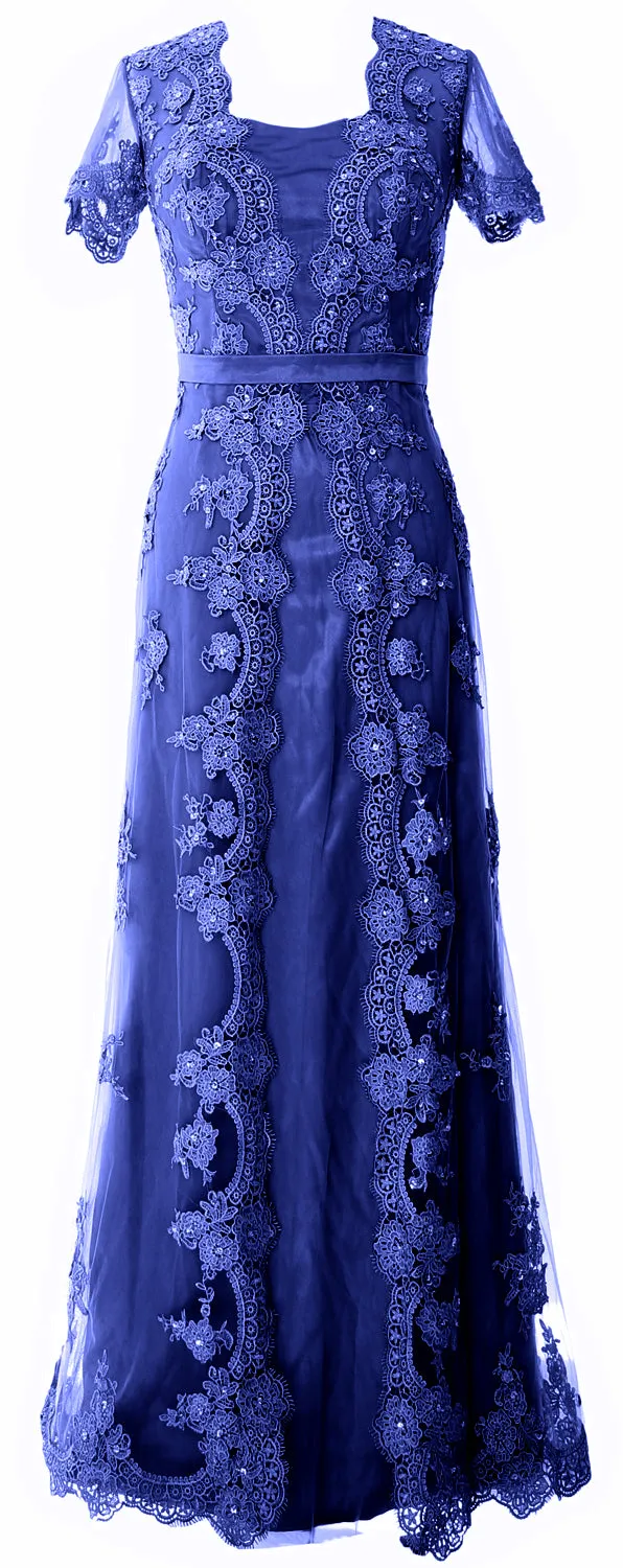 MACloth Women Mother of the Bride Dresses Short Sleeves Lace Formal Evening Gown