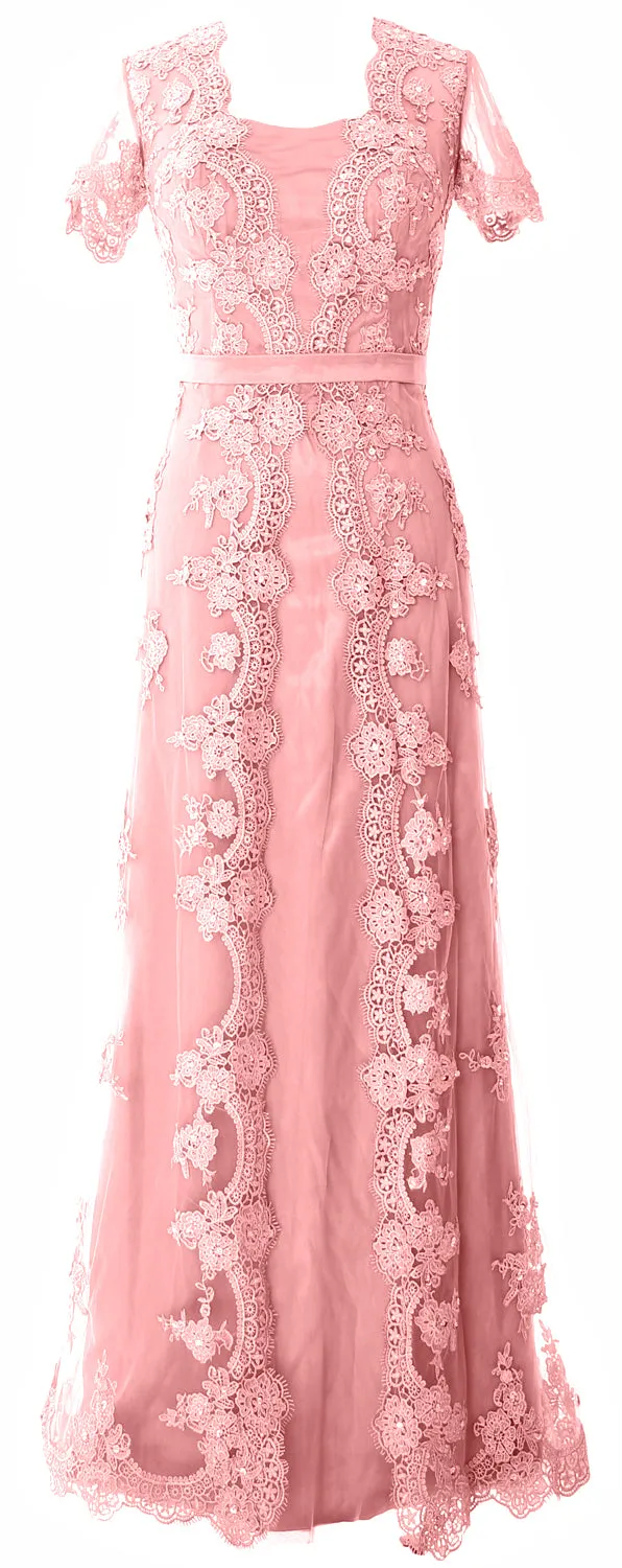 MACloth Women Mother of the Bride Dresses Short Sleeves Lace Formal Evening Gown