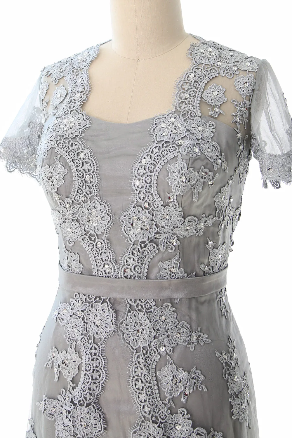 MACloth Women Mother of the Bride Dresses Short Sleeves Lace Formal Evening Gown