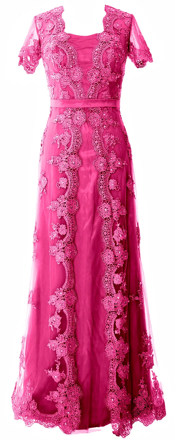 MACloth Women Mother of the Bride Dresses Short Sleeves Lace Formal Evening Gown