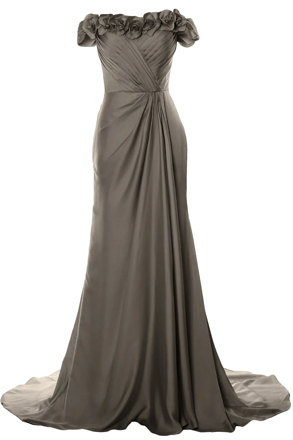 MACloth Women Off Shoulder with Flowers Long Prom Dress 2018 Evening Formal Gown