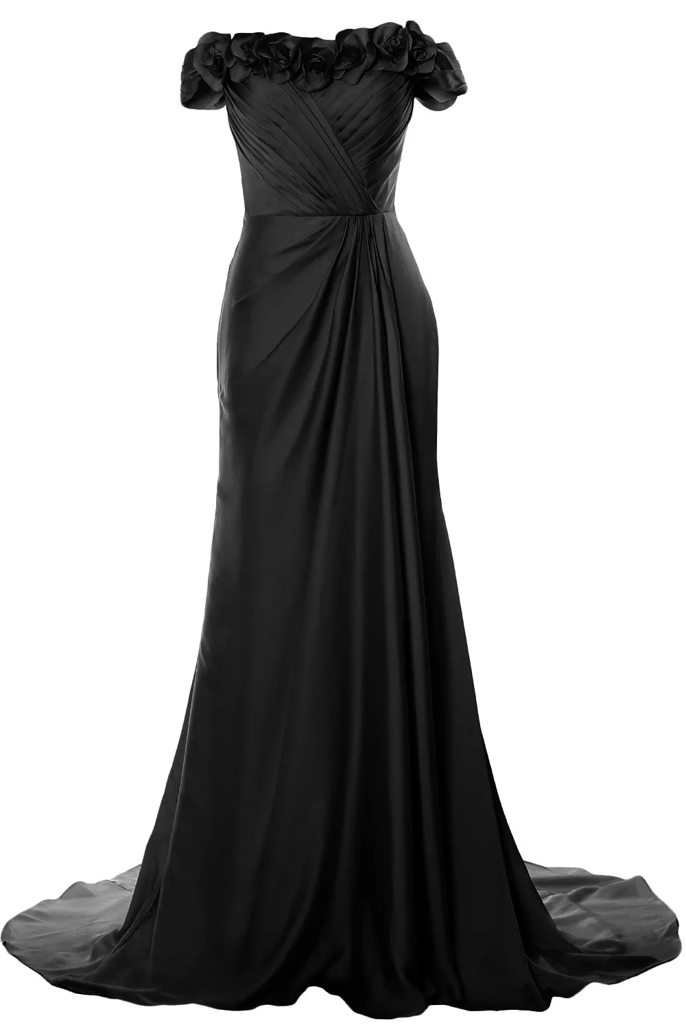 MACloth Women Off Shoulder with Flowers Long Prom Dress 2018 Evening Formal Gown